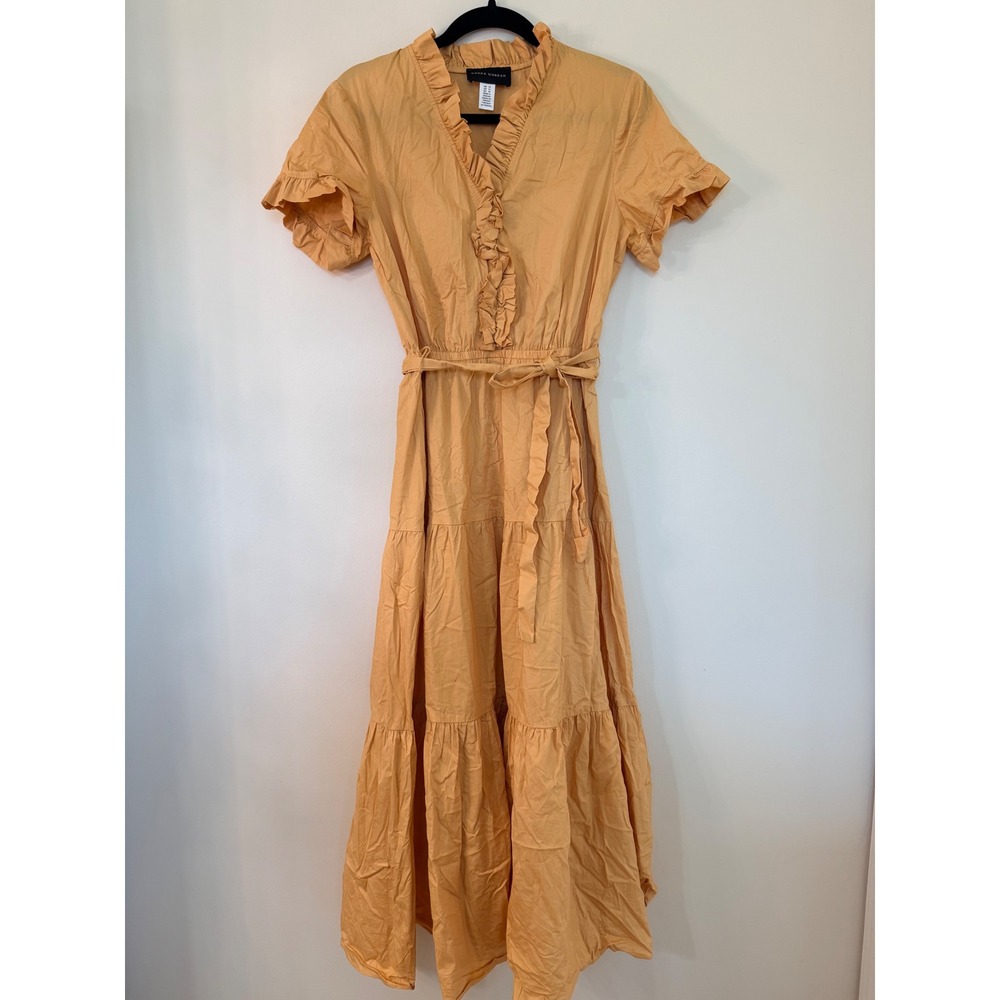 Donna Morgan Orange Ruffle Tiered Maxi Dress Cotton Short Sleeve Size 10